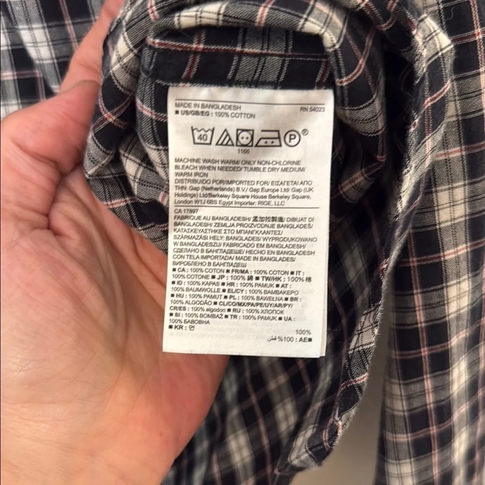 Banana Republic Soft Wash Slim Fit Plaid B/W Button Down Shirt Men’s Size M